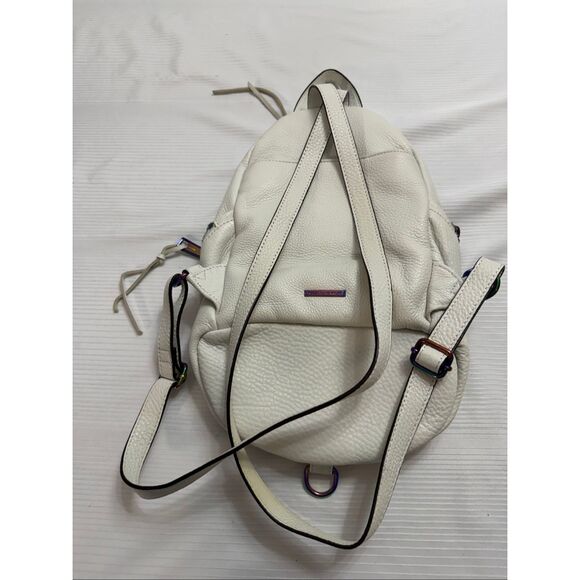 Rebecca Minkoff White Leather Oil Slick Rainbow Backpack Purse Handbag - Picture 6 of 11